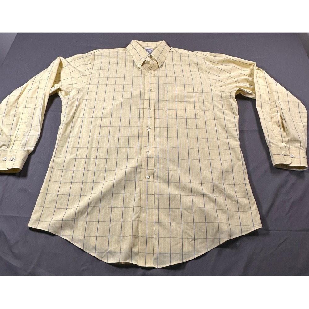 Brooks Brothers 346 Mens‎ Slim Fit Non-Iron Dress Shirt Yellow Check 17 4/5